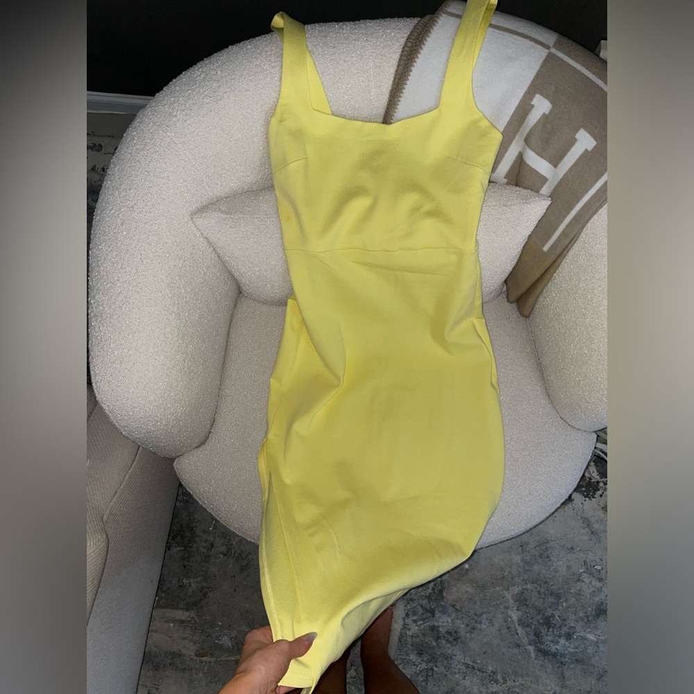 Yellow Bodycon Square Neck Tank Midi Dress - Picture 8 of 12